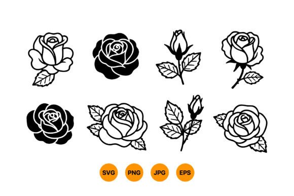 Download Rose Flower Vector Set with Black and Wh - Vector Collection