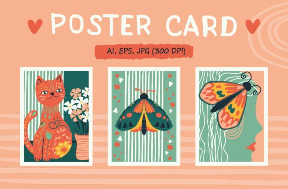 Download Boho Cat &amp; Mystical Moth Wall Art Set - Mystical Collection