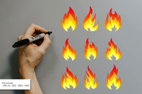 Download Set of Fire Flames Vector Illustration. - Vector Collection