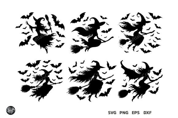 Download Witch Flying with Bats Silhouette Design - Premium Resources